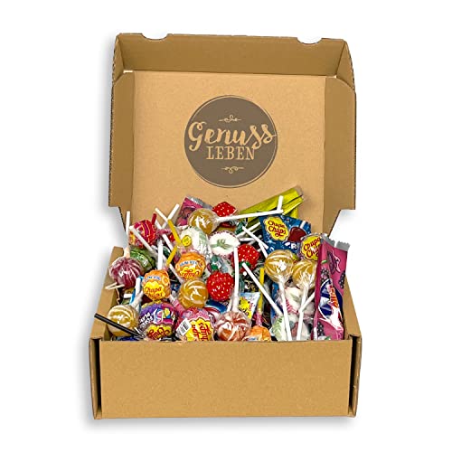 Genussleben Box mit 800g Lollies im Mix von Chupa Chups, Küfa, nimm2 und vielen mehr, Süssigkeiten in Grosspackung von Genussleben