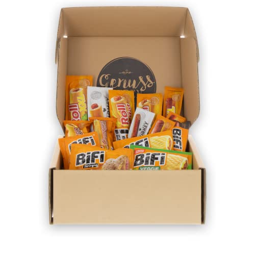Genussleben Box mit Bifi im Mix, herzhafter Wurstsnack mit Salami, verschiedene Sorten mit Bifi Original, Ranger, Carazza oder vegan von Genussleben