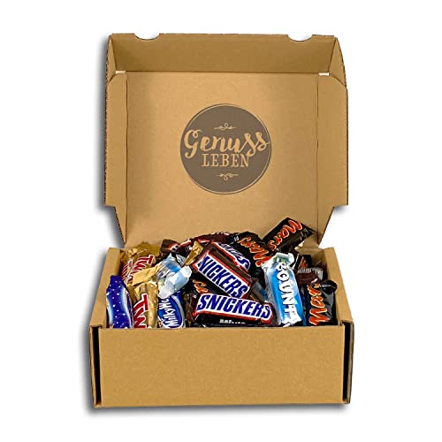 Genussleben Box mit Mars Mixed Mini 800g, Schokoriegel im Mix, Süssigkeiten Minis in Grosspackung, Schokoladenmix mit Füllungen von Genussleben
