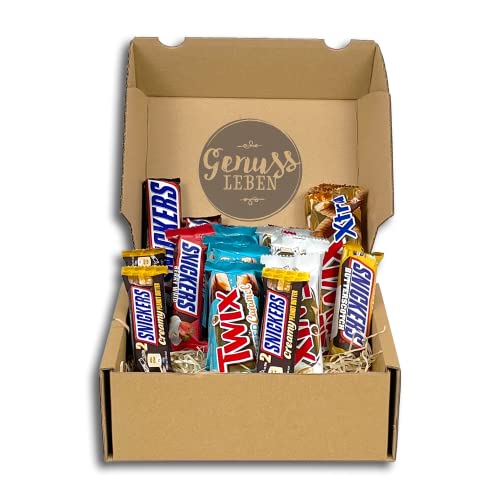 Genussleben Box mit 1kg Mix Snickers und Twix Riegeln im Mix, Schokoriegel in Großpackung von Genussleben
