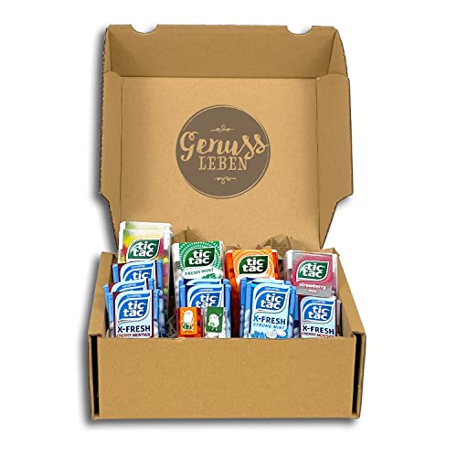 Genussleben Box mit 500g TicTac verschiedene Sorten und Tic Tac Strawberry, Dragees für frischen Atem in Grosspackung von Genussleben