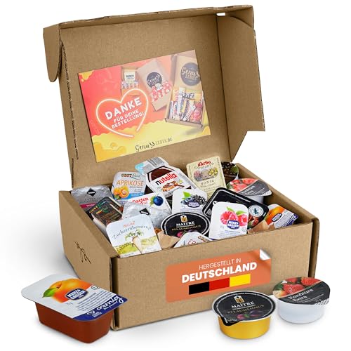 Genussleben Frühstücksbox mit ca. 900g Konfitüre, Marmelade, Honig, Haselnusscreme in vielen Geschmacksrichtungen, ca. 35 kleine Portionen im Mix für Büro, Familie oder Camping. Genussleben Frühstücksbox mit ca. 900g Konfitüre, Marmelade, Honig, Haselnusscreme in vielen Geschmacksrichtungen, ca. 35 kleine Portionen im Mix für Büro, Familie oder Camping. von Genussleben
