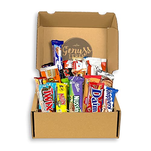 Genussleben Geschenkbox Großpackung mit 24 verschiedenen Riegel von hanuta Knoppers MilkyWay kinder Riegel Bounty Toblerone sowie Jelly Beans von Genussleben von Genussleben