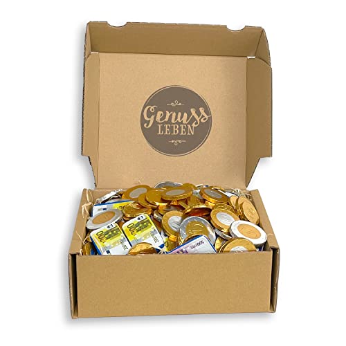 Genusslebenbox mit 1000g Schokoladen-Geld, Vorratspackung zum Teilen und Naschen von Genussleben