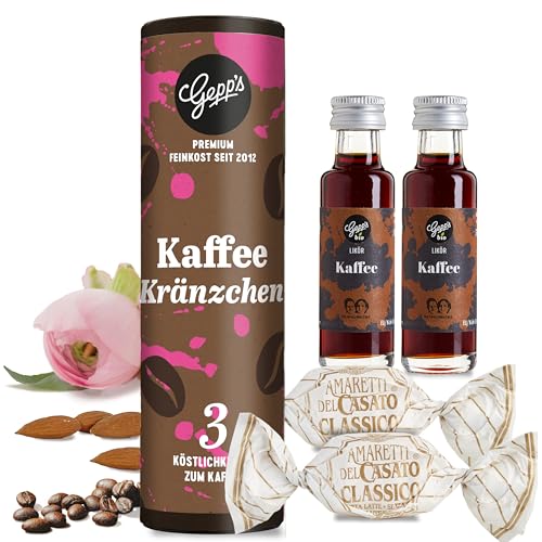 Gepp's Feinkost Geschenkset "Kaffeekränzchen" I Gourmet Geschenk mit 2 Kaffee-Likören und 2 Amaretti I Geschenkidee für Kaffeeliebhaber I Kleines Probierset ohne künstliche Zusätze von Gepp's