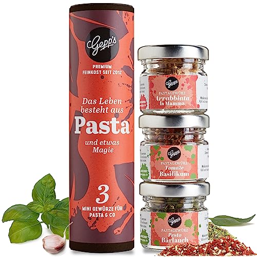 Gepp’s Feinkost Geschenkset Pastagewürze I Italienische Kräuter Gewürze Set für Pasta Gerichte & Mediterranes I Arrabbiata, Bärlauch & Tomate-Basilikum I Gewürzbox mit 3 italienischen Gewürzmischungen Gepp’s Feinkost Geschenkset Pastagewürze I Italienische Kräuter Gewürze Set für Pasta Gerichte & Mediterranes I Arrabbiata, Bärlauch & Tomate-Basilikum I Gewürzbox mit 3 italienischen Gewürzmischungen von Gepp's