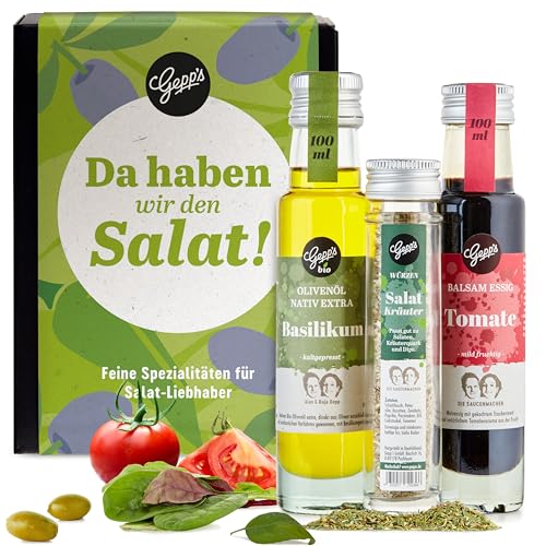 Gepp’s Feinkost Essig & Öl Salat Set 3-teilig I Geschenkidee mit Öl, Essig und Salatgewürz für aromatische Kreationen I Bio-Basilikum-Olivenöl, Tomaten-Balsamessig & Salatkräuter Gepp’s Feinkost Essig & Öl Salat Set 3-teilig I Geschenkidee mit Öl, Essig und Salatgewürz für aromatische Kreationen I Bio-Basilikum-Olivenöl, Tomaten-Balsamessig & Salatkräuter von Gepp's