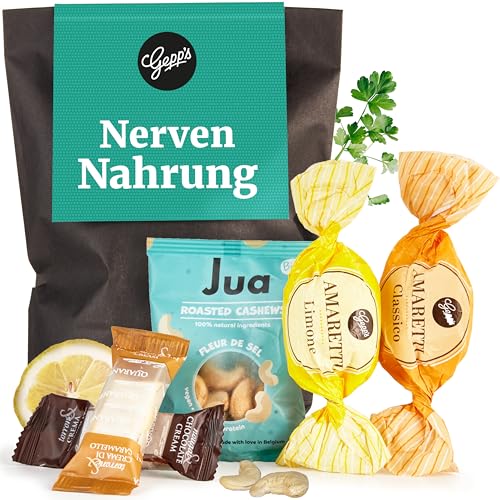 Gepp’s Feinkost Mini Geschenkset “Nervennahrung“ I Anti-Stress Geschenk mit Fleur de Sel Cashewnüssen & Konfektkunst I Geschenkidee für Nervenruhe & Stressabbau im Studium oder Büro von Gepp's