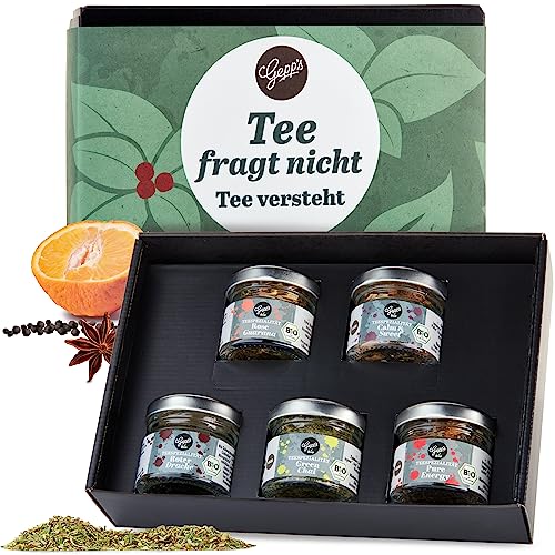 Gepp's Feinkost Mini Tee Set I Tee Geschenkset mit 5 Bio Teemischungen I Kleine Zusammenstellung für alle Teeliebhaber mit den bekannten Tee Sorten I Ideales Geschenkset oder Probierset von Gepp's