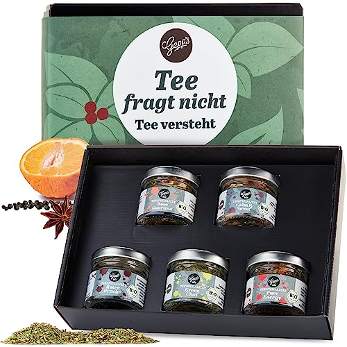 Gepp's Feinkost Mini Tee Set I Tee Geschenkset mit 5 Bio Teemischungen I Kleine Zusammenstellung für alle Teeliebhaber mit den bekannten Tee Sorten I Ideales Geschenkset von Gepp's