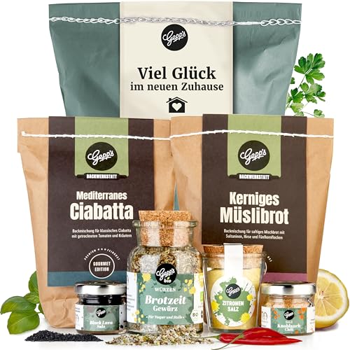 Gepp’s Feinkost Richtfest Geschenkkorb I Brot und Salz Geschenk zum Einzug I Einweihungsgeschenk mit 2 Brotbackmischungen, Zitronensalz & Brotzeit-Gewürzen I Einzugsgeschenke zum Umzug, Hauseinweihung von Gepp's