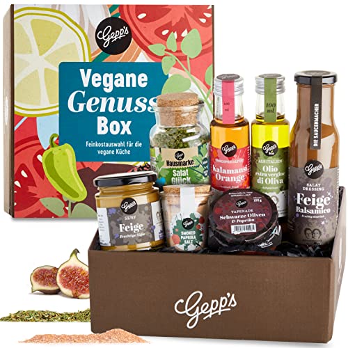 Gepp’s Feinkost Vegan Essentials Geschenkbox I Gefüllt mit veganen Köstlichkeiten, hergestellt nach eigener Rezeptur I Tolles Geschenk für alle Freunde der Veganen Küche von Gepp's