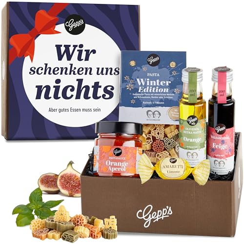 Gepp’s Feinkost "Wir Schenken Uns Nichts" Geschenkbox I Lustiges Geschenk für Frauen und Männer I Geschenkebox mit köstlichen Delikatessen I Witziges Geschenkset von Gepp's