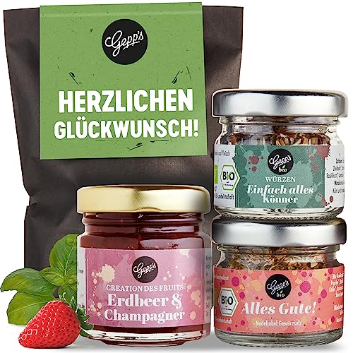 Gepp's Feinkost Wundertüte Herzlichen Glückwunsch I Geschenkset mit Delikatessen I Geschenk gefüllt mit Kleinigkeiten für Freundin, Kollegen, Lehrer I Kulinarische Geschenkidee für Männer & Frauen von Gepp's