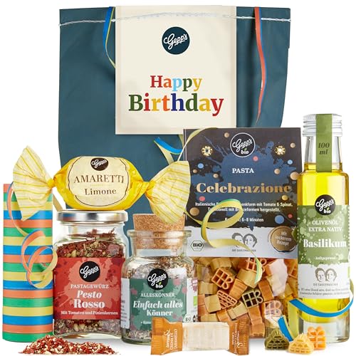 Happy Birthday Geschenkset - Gepp’s Feinkost I Überraschungstüte gefüllt mit handgemachter Pasta, Pesto-Rosso Gewürz, Bio Alleskönner Gewürz & Basilikumöl I Gourmet Geschenk-Set Happy Birthday Geschenkset - Gepp’s Feinkost I Überraschungstüte gefüllt mit handgemachter Pasta, Pesto-Rosso Gewürz, Bio Alleskönner Gewürz & Basilikumöl I Gourmet Geschenk-Set von Gepp's
