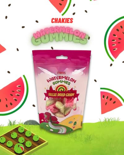 CHAKIES Freeze Dried Watermelon Gummies 5er-Pack – Gefriergetrocknete Wassermelonen Gummibärchen, Knuspriger Frucht-Snack, Fruchtig & Erfrischend, 50g Beutel CHAKIES Freeze Dried Watermelon Gummies 5er-Pack – Gefriergetrocknete Wassermelonen Gummibärchen, Knuspriger Frucht-Snack, Fruchtig & Erfrischend, 50g Beutel von Germiyan