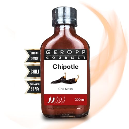 GEROPP-GOURMET Chipotle Chili Mash/Püree 200ml mit 82% Chili | Geräucherter Jalapeno Chili | In wiederverschließbarer Glasflasche | Gewürzsauce für Grillen, Kochen | Pikant-scharf | Geschenkidee von Geropp Gourmet
