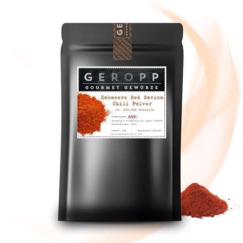 GEROPP-GOURMET Habanero Red Savina Chili Pulver 80g | 200.000 Scoville | Fruchtig aromatisch | Im wiederverschließbaren Aromabeutel | Gewürz für Grillen, Kochen | Feurig-scharf | Geschenk Idee von Geropp Gourmet