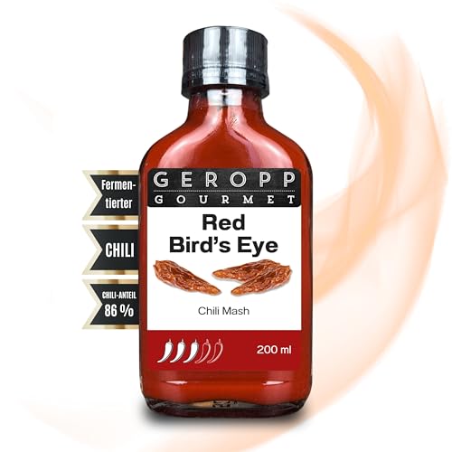 GEROPP-GOURMET Red Bird’s Eye Chili Mash/(Tabasco) 200 ml mit 86% Chili | Fruchtig aromatisch | In wiederverschließbarer Glasflasche | Gewürzsauce für Grillen, Kochen | Sehr-scharf | Geschenk Idee GEROPP-GOURMET Red Bird’s Eye Chili Mash/(Tabasco) 200 ml mit 86% Chili | Fruchtig aromatisch | In wiederverschließbarer Glasflasche | Gewürzsauce für Grillen, Kochen | Sehr-scharf | Geschenk Idee von Geropp Gourmet