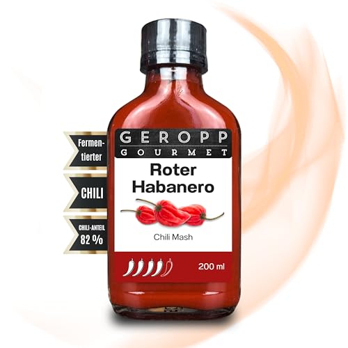 GEROPP-GOURMET Roter Habanero Chili Mash/Püree 200 ml mit 82% Chili | Fruchtig aromatisch | In wiederverschließbarer Glasflasche | Gewürzsauce für Grillen, Kochen | Feurig-scharf | Geschenk Idee von Geropp Gourmet