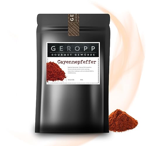 GEROPP-GOURMET Cayenne Pfeffer gemahlen 250g | 20.000 Scoville | Im wiederverschließbaren Aromabeutel | Chili Gewürz für Grillen, Kochen | Feurig-scharf | Geschenk Idee von Geropp Gourmet