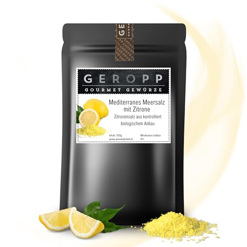 GEROPP-GOURMET Mediterranes Meersalz mit Zitrone | 250g Zitronensalz im Aromabeutel | Kontrolliert biologischer Anbau | Grill & Kochgewürz | milde Säure | Geschenkidee von Geropp Gourmet
