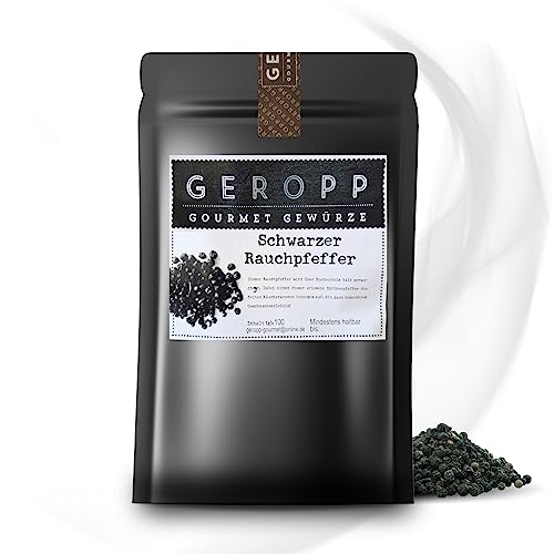 GEROPP-GOURMET Schwarzer Malabar Rauchpfeffer 100g Pfeffer über Buchenholz kalt geräuchert | Im wiederverschließbaren Aromabeutel | Gewürz für Grillen, Kochen | Mild-scharf | Geschenk Idee von Geropp Gourmet