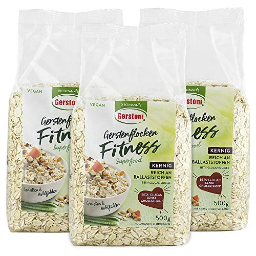 Gerstoni Fitnessflocken kernig (3x500g), mild-nussige Gerstenflocken in PREMIUM-QUALITÄT für Gesundes Frühstück, Kochen und Backen mit Beta-Glucan von Gerstoni