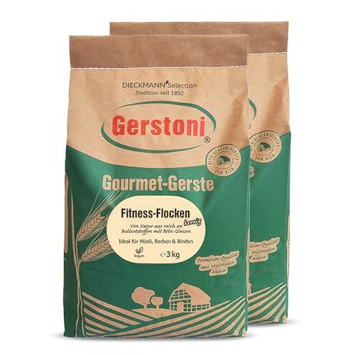 Gerstoni Fitnessflocken kernig (2x3kg), mild-nussige Gerstenflocken in PREMIUM-QUALITÄT für Gesundes Frühstück, Kochen und Backen mit Beta-Glucan von Gerstoni