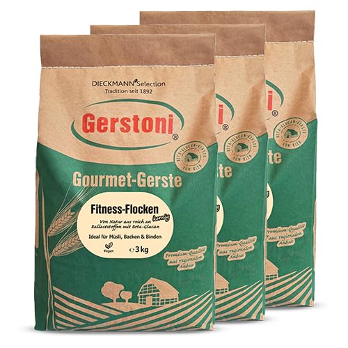Gerstoni Fitness Gerstenflocken kernig in PREMIUM-QUALITÄT für ballaststoffreiches Frühstück, Kochen und Backen mit Beta-Glucan (3x3kg) von Gerstoni