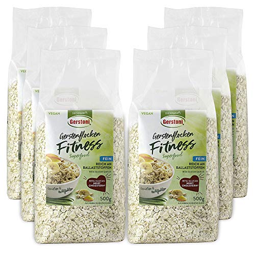 Gerstoni Fitnessflocken fein (6x500g), mild-nussige Gerstenflocken in PREMIUM-QUALITÄT für Gesundes Frühstück, Kochen und Backen mit Beta-Glucan von Gerstoni