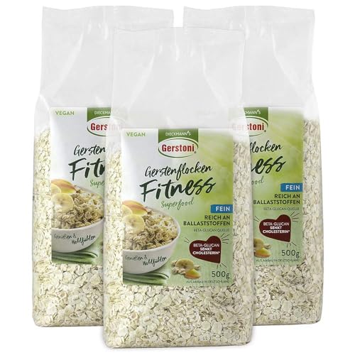 Gerstoni Fitnessflocken fein (3x500g), mild-nussige Gerstenflocken in PREMIUM-QUALITÄT für Gesundes Frühstück, Kochen und Backen mit Beta-Glucan von Gerstoni