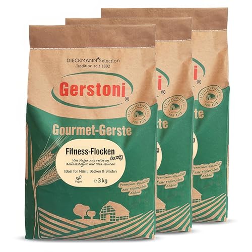 Gerstoni Fitnessflocken kernig (3x3kg), mild-nussige Gerstenflocken in PREMIUM-QUALITÄT für Gesundes Frühstück, Kochen und Backen mit Beta-Glucan von Gerstoni