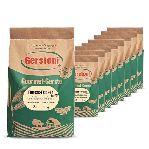 Gerstoni Fitnessflocken kernig (9x3kg), mild-nussige Gerstenflocken in PREMIUM-QUALITÄT für Gesundes Frühstück, Kochen und Backen mit Beta-Glucan von Gerstoni