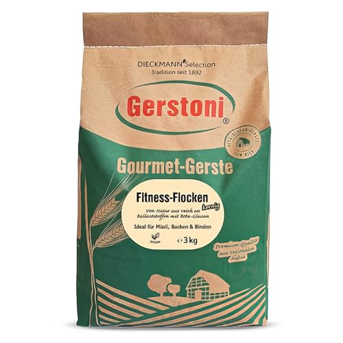 Gerstoni Fitnessflocken kernig 3kg, mild-nussige Gerstenflocken in PREMIUM-QUALITÄT für Gesundes Frühstück, Kochen und Backen mit Beta-Glucan von Gerstoni