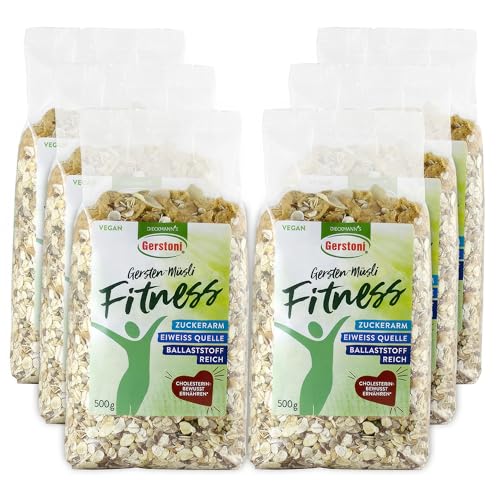 Gerstoni Gersten-Müsli Fitness (18x500g), ZUCKERARM, EIWEISSQUELLE, BALLASTSTOFFREICH mit pflanzlichem Beta-Glucan von Gerstoni