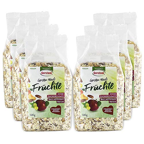 Gerstoni Gersten-Müsli Früchte (6x500g) OHNE ZUCKERZUSATZ, POWERFOOD für gesundes Frühstück mit Beta-Glucan von Gerstoni