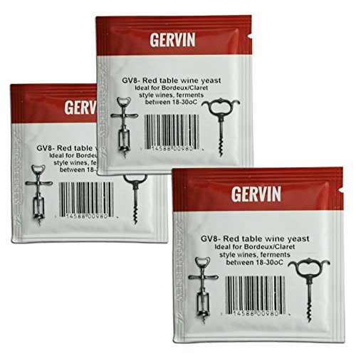 3 x Gervin Wein Hefe ein GV8 rot/weiß Label 5 g bordeaux/weinrot Wein 5–23L 3 x Gervin Wein Hefe ein GV8 rot/weiß Label 5 g bordeaux/weinrot Wein 5–23L von Gervin