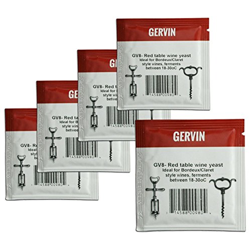 5 x Gervin Wein Hefe ein GV8 rot/weiß Label 5 g bordeaux/weinrot Wein 5–23L 5 x Gervin Wein Hefe ein GV8 rot/weiß Label 5 g bordeaux/weinrot Wein 5–23L von Gervin