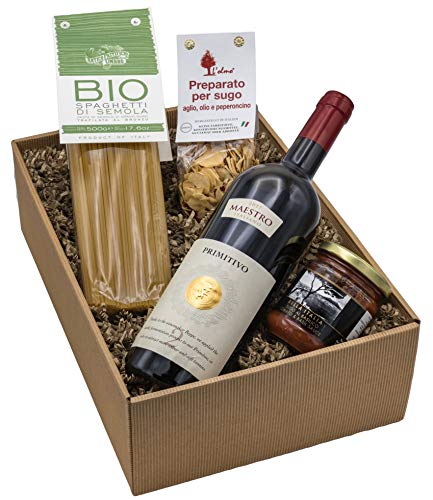 The Wine Guys The Wine Guys Geschenk-Set "Nudelliebe" Geschenk Korb mit Spaghetti di Semola, Gewürzmischung, Tomatensauce und Primitivo von The Wine Guys