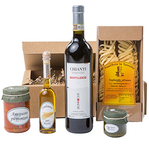 The Wine Guys Geschenk-Set Präsentkorb "Tavola Italiano" mit Piemonteser Feinkost und Chianti, Antipasti, Pesto Ligure, Würzöl 75 cl von The Wine Guys