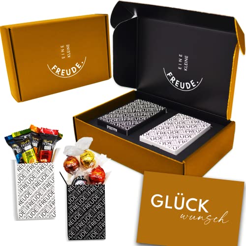 EINE KLEINE FREUDE. | Einzigartige „HERZLICHEN GLÜCKWUNSCH“ Geschenkbox mit feinster Lindt Schokolade, Hello Pralinen & Grußkarte von Geschenkbox - 24