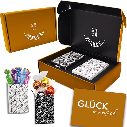 EINE KLEINE FREUDE. | Einzigartige „HERZLICHEN GLÜCKWUNSCH“ Geschenkbox mit feinster Lindt Schokolade, Hello Pralinen & Grußkarte von Geschenkbox - 24