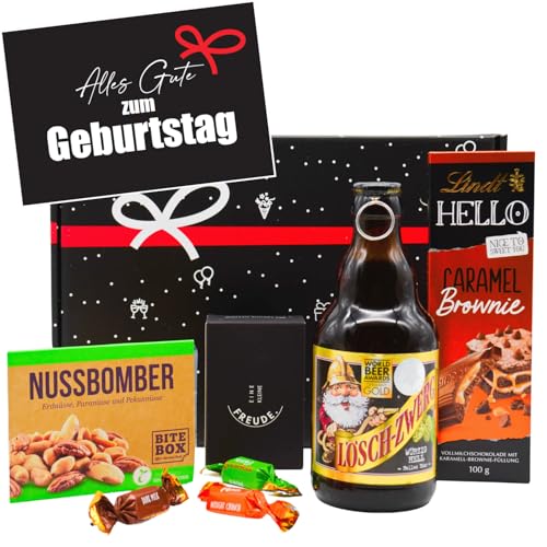Geburtstag-Geschenkset „Bier & Snack" | Gefüllter Geschenkkorb mit Grußkarte & Lindt Schokolade | Geschenk Set für Männer & Bierliebhaber von Geschenkbox - 24