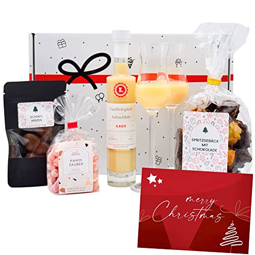Geschenkset „Kaminzauber“ | Weihnachten-Geschenkkorb mit Vanille-Sahnelikör, Weihnachtsgebäck, Bonbons & Schokolade von Geschenkbox - 24