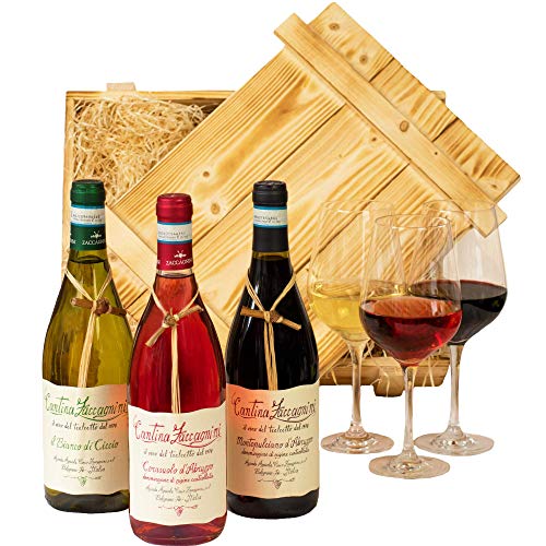 Geschenkset Abruzzo | Weinset mit Holzkiste und 3 ausgezeichneten Weinen (Rot, Weiß, Rosé) aus Italien | Wein Geschenk Korb gefüllt für Weinliebhaber | Italienische Geschenkbox für Frauen & Männer von Geschenkbox - 24