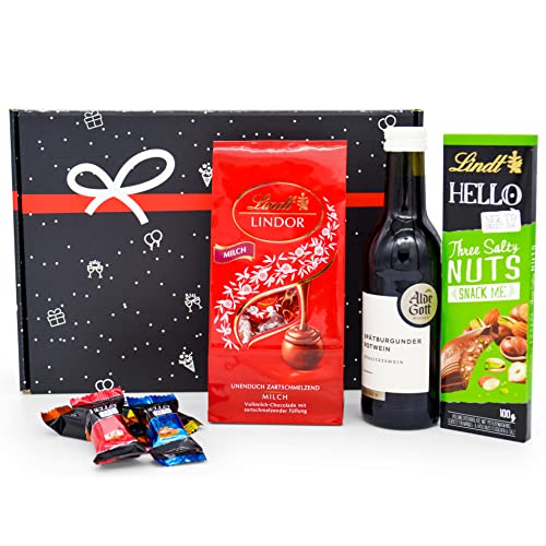Geschenkset "Wein & Schokolade“ | Geschenkkorb mit Rotwein & Lindt Pralinen | Präsentkorb gefüllt für Frauen & Männer von Geschenkbox - 24