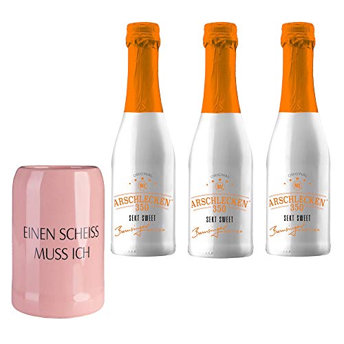 Geschenkbox Piccolo Prosecco Set mit Rosa Krug Proseccokrug aus Steingut, 0,33l mit Aufschrift EINEN Scheiss MUSS ICH & 3 x Prosecco AL350 Geschenkbox Piccolo Prosecco Set mit Rosa Krug Proseccokrug aus Steingut, 0,33l mit Aufschrift EINEN Scheiss MUSS ICH & 3 x Prosecco AL350 von Geschenkbox