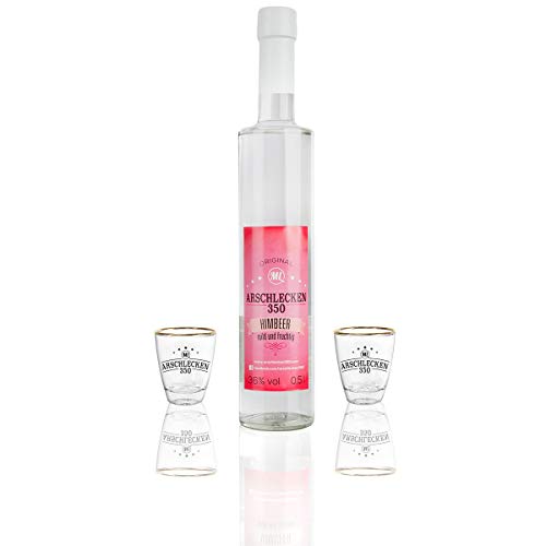 Geschenkset Arschlecken 350 Markus Langer 0,5l Schnaps Himbeere & 2 Schnapsgläser Stamperl aus Glas, 2 cl Geschenkset Arschlecken 350 Markus Langer 0,5l Schnaps Himbeere & 2 Schnapsgläser Stamperl aus Glas, 2 cl von Geschenkbox