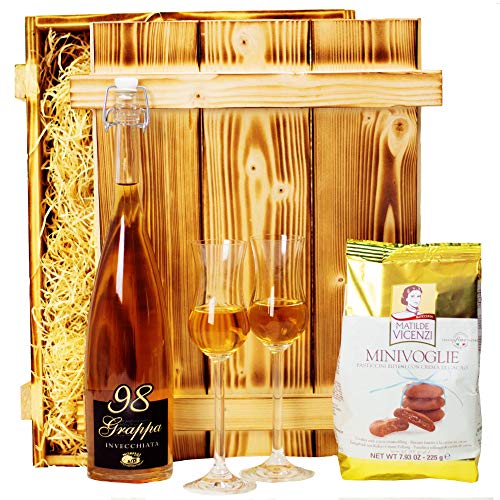 Geschenkset "Venedig" | Italienischer Geschenkkorb gefüllt mit Grappa, Gläser, italienischer Schokolade & Holzkiste | Spirituosen Geschenk für Männer & Frauen zum Geburtstag von Geschenkbox - 24